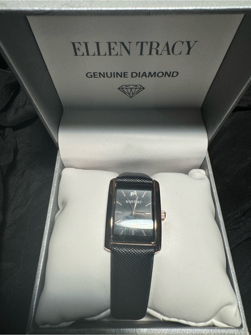 Ellen Tracy Black Dial Watch with Rose Gold-Tone Case